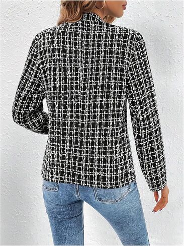 سترة نسائية من MakeMeChic منقوشة ومفتوحة من الأمام وأكمام طويلة للمكتب in Kuwait