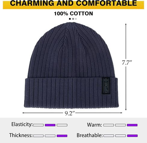 2pcs Cotton Knit Beanie for Men and Women,Ribbed Cuffed Winter Toque Hats,Soft Warm Beanies in Saudi Arabia