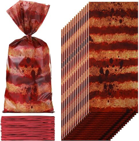 100 Pcs Halloween Cellophane Bags Creepy Carnival Party Favors Plastic Treat Bags Trick or Treat Spooky Goodie Candy Bags with Ties Halloween Circus Carnival Decorations Gifts Supplies(Spooky Style) in Saudi Arabia