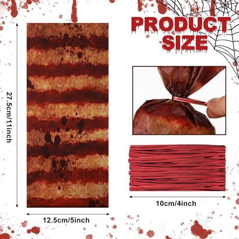 100 Pcs Halloween Cellophane Bags Creepy Carnival Party Favors Plastic Treat Bags Trick or Treat Spooky Goodie Candy Bags with Ties Halloween Circus Carnival Decorations Gifts Supplies(Spooky Style) in Saudi Arabia