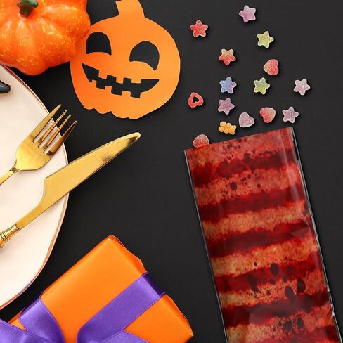 100 Pcs Halloween Cellophane Bags Creepy Carnival Party Favors Plastic Treat Bags Trick or Treat Spooky Goodie Candy Bags with Ties Halloween Circus Carnival Decorations Gifts Supplies(Spooky Style) in Saudi Arabia