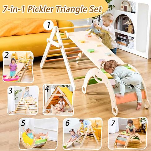 مجموعة مثلثات ديلي بيكلر متسلق 3 في 1، ألعاب تسلق بيبي بيكلر ملعب داخلي مع هزاز قوس قزح وبيكلر ومنحدر التسلق، مجموعة تسلق خشبية مونتيسوري للأطفال الصغار والأطفال من عمر 1 إلى 6 سنوات in Kuwait