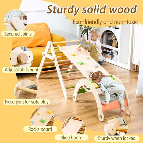مجموعة مثلثات ديلي بيكلر متسلق 3 في 1، ألعاب تسلق بيبي بيكلر ملعب داخلي مع هزاز قوس قزح وبيكلر ومنحدر التسلق، مجموعة تسلق خشبية مونتيسوري للأطفال الصغار والأطفال من عمر 1 إلى 6 سنوات in Kuwait