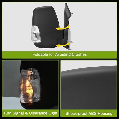 AUTOSAVER88 Right Passenger Side Mirror Door Mirror Compatible with 2015 2016 2017 2018 2019 2020 2021 Ford Transit 150 250 350 350 HD, Power Heated Manual Folding LED Turn Signal Clearance Light in Saudi Arabia