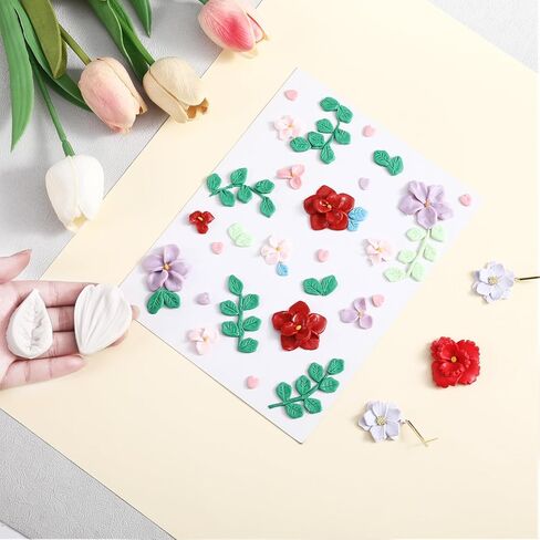 16 قطعة من قواطع طين بتلات الزهور، 4 أشكال ثلاثية الأبعاد قوالب طين بوليمر صغيرة لصنع الأقراط، تروس بتلات الزهور، قالب ضغط مجوهرات على شكل قلب وأزهار وأوراق الشجر in Kuwait