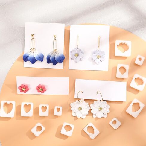 16 قطعة من قواطع طين بتلات الزهور، 4 أشكال ثلاثية الأبعاد قوالب طين بوليمر صغيرة لصنع الأقراط، تروس بتلات الزهور، قالب ضغط مجوهرات على شكل قلب وأزهار وأوراق الشجر in Kuwait