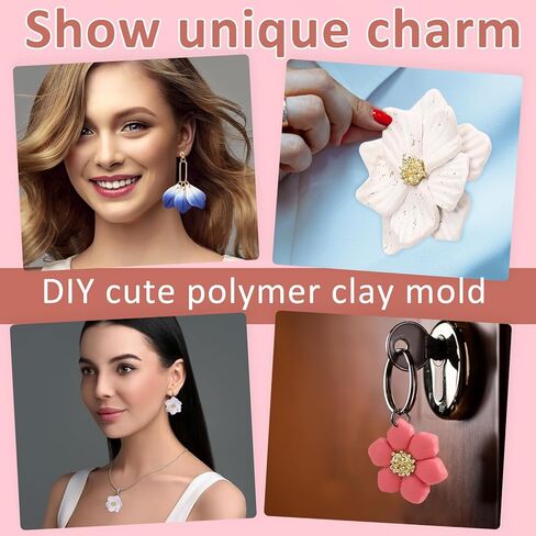 16 قطعة من قواطع طين بتلات الزهور، 4 أشكال ثلاثية الأبعاد قوالب طين بوليمر صغيرة لصنع الأقراط، تروس بتلات الزهور، قالب ضغط مجوهرات على شكل قلب وأزهار وأوراق الشجر in Kuwait