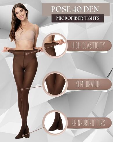 POSE 40 DEN Microfiber Women's Tights | Semi Opaque Tear Resistant High Waist Colored White Black Red Pink Green Pantyhose in Saudi Arabia