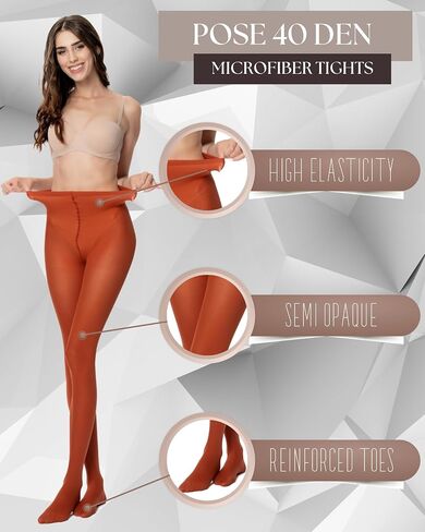 POSE 40 DEN Microfiber Women's Tights | Semi Opaque Tear Resistant High Waist Colored White Black Red Pink Green Pantyhose in Saudi Arabia