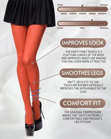 POSE 40 DEN Microfiber Women's Tights | Semi Opaque Tear Resistant High Waist Colored White Black Red Pink Green Pantyhose in Saudi Arabia
