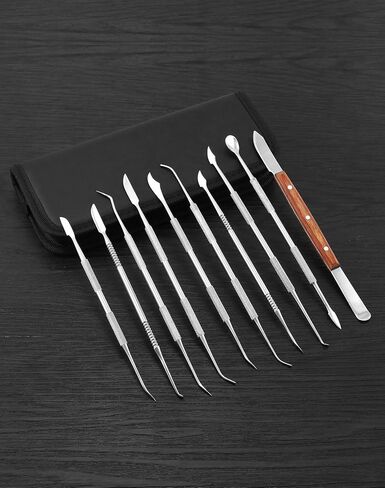 QWORK 10 PCS Wax Carving Tools Dental Waxing Instruments with Case, Stainless Steel Wax Carvers Set - Metal Clay Sculpting Pottery Sculpture Tools - Double Ended DIY Waxing Modeling Kits in Saudi Arabia