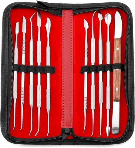 QWORK 10 PCS Wax Carving Tools Dental Waxing Instruments with Case, Stainless Steel Wax Carvers Set - Metal Clay Sculpting Pottery Sculpture Tools - Double Ended DIY Waxing Modeling Kits in Saudi Arabia