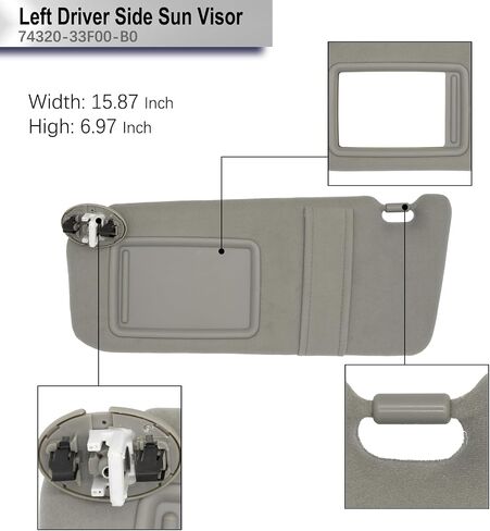 Driver Left Side Sun Visor Compatible with Toyota Camry 2007 2008 2009 2010 2011 Sun Shade with Light Replacement # 74320-33F00-B0 (Gray) in Saudi Arabia