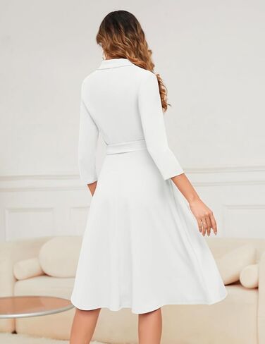Meetjen Women's V-Neck Formal Dresses 3/4 Sleeve Modest Church Dress Fit and Flare Cocktail Dress for Wedding Guest in Saudi Arabia