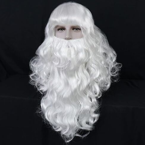 Anogol Wig Cap+ Santa Claus Wig with Beard( 2 Eyebrows + 1 Christmas Hat ) Santa Wig Cosplay Santa Claus Beard and Wig Set White Beard Wig Synthetic Hair for Christmas Costume Halloween Party Wig in Saudi Arabia
