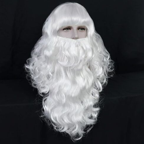 Anogol Wig Cap+ Santa Claus Wig with Beard( 2 Eyebrows + 1 Christmas Hat ) Santa Wig Cosplay Santa Claus Beard and Wig Set White Beard Wig Synthetic Hair for Christmas Costume Halloween Party Wig in Saudi Arabia