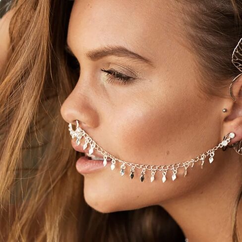 Vcagirest حلقات الأنف سلسلة هوب حلقة الحاجز وهمية غير ثقب حلقات الأنف مع سلسلة الأنف إلى الأذن سلسلة للنساء المراهقات والفتيات in Kuwait