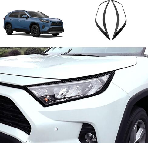 غطاء جفن أمامي خفيف متوافق مع Toyota RAV4 2024 2023 2022 2021 2020 2019 مصباح أمامي لوحة الحاجب ملصق ملحقات السيارة الخارجية ABS 2 قطعة (نمط ألياف الكربون) in Kuwait