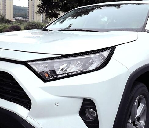 غطاء جفن أمامي خفيف متوافق مع Toyota RAV4 2024 2023 2022 2021 2020 2019 مصباح أمامي لوحة الحاجب ملصق ملحقات السيارة الخارجية ABS 2 قطعة (نمط ألياف الكربون) in Kuwait