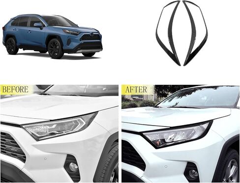 غطاء جفن أمامي خفيف متوافق مع Toyota RAV4 2024 2023 2022 2021 2020 2019 مصباح أمامي لوحة الحاجب ملصق ملحقات السيارة الخارجية ABS 2 قطعة (نمط ألياف الكربون) in Kuwait
