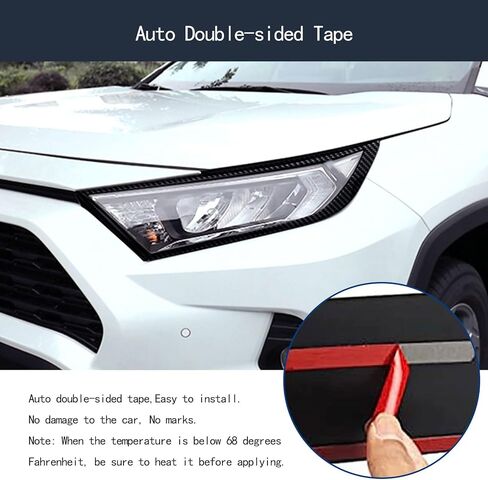 غطاء جفن أمامي خفيف متوافق مع Toyota RAV4 2024 2023 2022 2021 2020 2019 مصباح أمامي لوحة الحاجب ملصق ملحقات السيارة الخارجية ABS 2 قطعة (نمط ألياف الكربون) in Kuwait