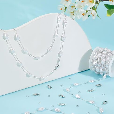 PH PandaHall 13 Feet Imitation Pearl Chain, Brass Chain Artificial Pearl Jewelry Silver Chain Pearl Cable Chain for Jewelry Making Bracelets Necklaces DIY Handicrafts in Saudi Arabia