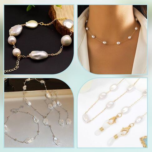 PH PandaHall 13 Feet Imitation Pearl Chain, Brass Chain Artificial Pearl Jewelry Silver Chain Pearl Cable Chain for Jewelry Making Bracelets Necklaces DIY Handicrafts in Saudi Arabia