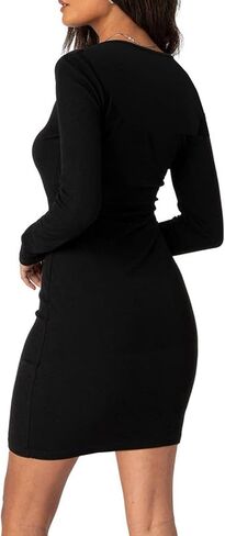 HYPERFIRE Women's Long Sleeve Button Down Dress Crew Neck Bodycon Ribbed Mini Dresses Club in Saudi Arabia