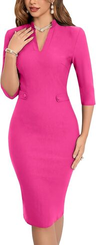 MUXXN Women's 1950s Retro 3/4 Sleeve V Neck Midi Sheath Vintage Cocktail Work Pencil Dresses in Kuwait