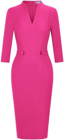 MUXXN Women's 1950s Retro 3/4 Sleeve V Neck Midi Sheath Vintage Cocktail Work Pencil Dresses in Kuwait
