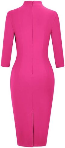 MUXXN Women's 1950s Retro 3/4 Sleeve V Neck Midi Sheath Vintage Cocktail Work Pencil Dresses in Kuwait