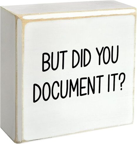 ولكن هل قمت بتوثيقها، علامة صندوق خشبي مزخرفة مضحكة للمكتب، علامة صندوق خشبي لديكور المنزل والمكتب، علامة ديكور مكتبية مربعة للمزرعة الريفية للرف 4 بوصة × 4 بوصة in Kuwait