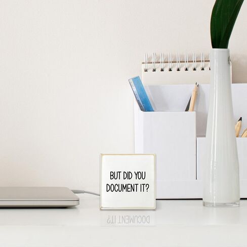 ولكن هل قمت بتوثيقها، علامة صندوق خشبي مزخرفة مضحكة للمكتب، علامة صندوق خشبي لديكور المنزل والمكتب، علامة ديكور مكتبية مربعة للمزرعة الريفية للرف 4 بوصة × 4 بوصة in Kuwait