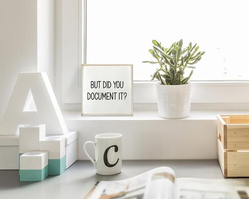 ولكن هل قمت بتوثيقها، علامة صندوق خشبي مزخرفة مضحكة للمكتب، علامة صندوق خشبي لديكور المنزل والمكتب، علامة ديكور مكتبية مربعة للمزرعة الريفية للرف 4 بوصة × 4 بوصة in Kuwait