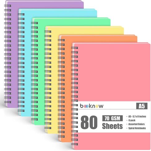 6PCS Spiral Notebooks with Waterproof Covers, A5 College Ruled Spiral Notepads Assorted Colors School Office Journal 480 Sheets/960 Pages, 6 Colors in Saudi Arabia