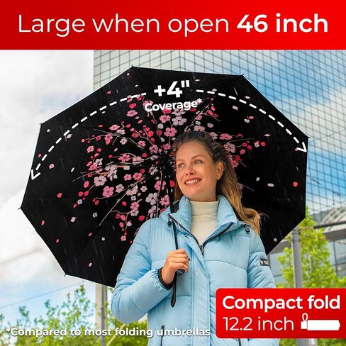 TUMELLA Strongest Windproof Reversed Travel Umbrella, Small Strong but Light Portable and Automatic Folding Rain Umbrella, Durable Premium Grip, Fits Car & Backpack in Kuwait