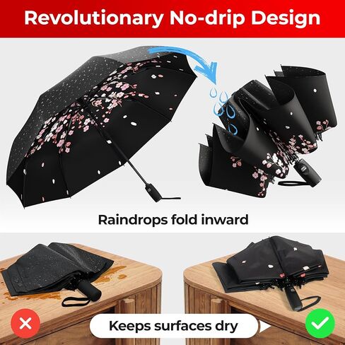 TUMELLA Strongest Windproof Reversed Travel Umbrella, Small Strong but Light Portable and Automatic Folding Rain Umbrella, Durable Premium Grip, Fits Car & Backpack in Kuwait