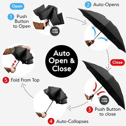 TUMELLA Strongest Windproof Reversed Travel Umbrella, Small Strong but Light Portable and Automatic Folding Rain Umbrella, Durable Premium Grip, Fits Car & Backpack in Kuwait