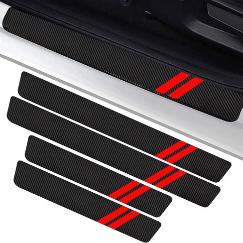 4PCS Door Sill Protector Compatible with Dodge Charger Challenger,2 Red Stripes Door Sill Protector Carbon Fiber Door Entry Guard Decoration in Saudi Arabia