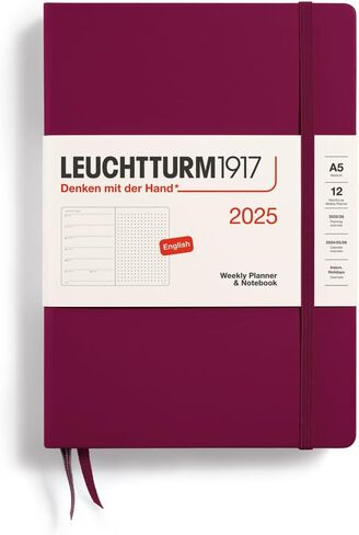 LEUCHTTURM1917 - Weekly Planner & Notebook Dotted 2025, Hardcover, Medium (A5), Port Red (Jan 1 - Dec 31, 2025) in Kuwait