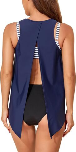 Smismivo Tankini Tops for Women Open Back Swim Tank Top Bathing Suit with Padded Sports Bra Bikini Top Two Piece No Bottom in Saudi Arabia