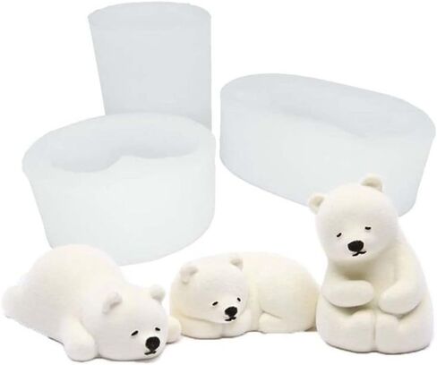 HomeSoGood 3Pcs 3D Polar Bear Silicone Mould Set,Cute Bear Shape DIY Candle Mould Making Tools DIY Fondant Chocolate Soap Mould Decoration in Kuwait