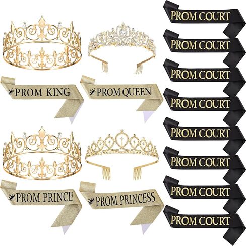 16 Pcs Prom King and Prom Queen 80s Prom Decor Crowns Tiara Sash Shiny Satin for Party Favors Adults Cosplay Decorations (Exquisite Styles) in Saudi Arabia