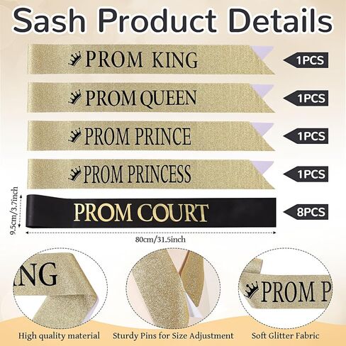16 Pcs Prom King and Prom Queen 80s Prom Decor Crowns Tiara Sash Shiny Satin for Party Favors Adults Cosplay Decorations (Exquisite Styles) in Saudi Arabia