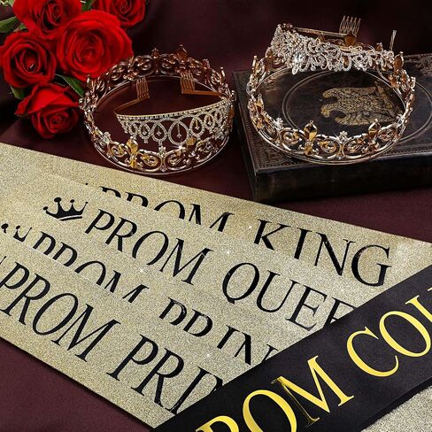 16 Pcs Prom King and Prom Queen 80s Prom Decor Crowns Tiara Sash Shiny Satin for Party Favors Adults Cosplay Decorations (Exquisite Styles) in Saudi Arabia