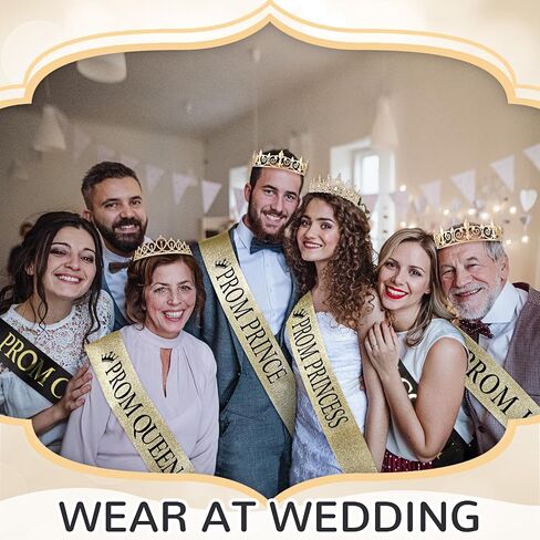 16 Pcs Prom King and Prom Queen 80s Prom Decor Crowns Tiara Sash Shiny Satin for Party Favors Adults Cosplay Decorations (Exquisite Styles) in Saudi Arabia