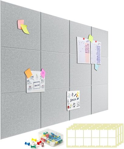 Large Cork Board for Walls - 12 Packs Bulletin Board,48"x36" Cork Board Felt Wall Tiles for Home, School & Office Decor Pin Board,Cork Felt Board DIY Vision Board -Light Gray in Saudi Arabia