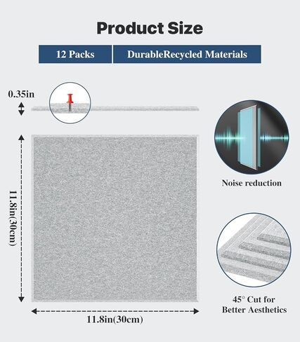 Large Cork Board for Walls - 12 Packs Bulletin Board,48"x36" Cork Board Felt Wall Tiles for Home, School & Office Decor Pin Board,Cork Felt Board DIY Vision Board -Light Gray in Saudi Arabia