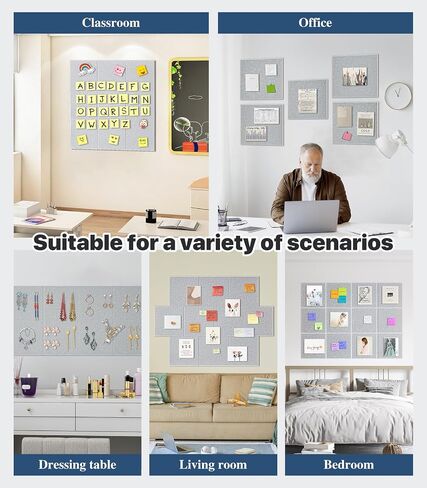 Large Cork Board for Walls - 12 Packs Bulletin Board,48"x36" Cork Board Felt Wall Tiles for Home, School & Office Decor Pin Board,Cork Felt Board DIY Vision Board -Light Gray in Saudi Arabia