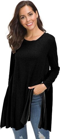 Afibi Tops for Women Long Sleeve Side Split Loose Tunic Tops for Leggings in Saudi Arabia